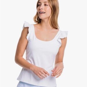 NWT. Southern Tide. Women's Lisi Active Ruffle Tank Top in white. UPF50+ S